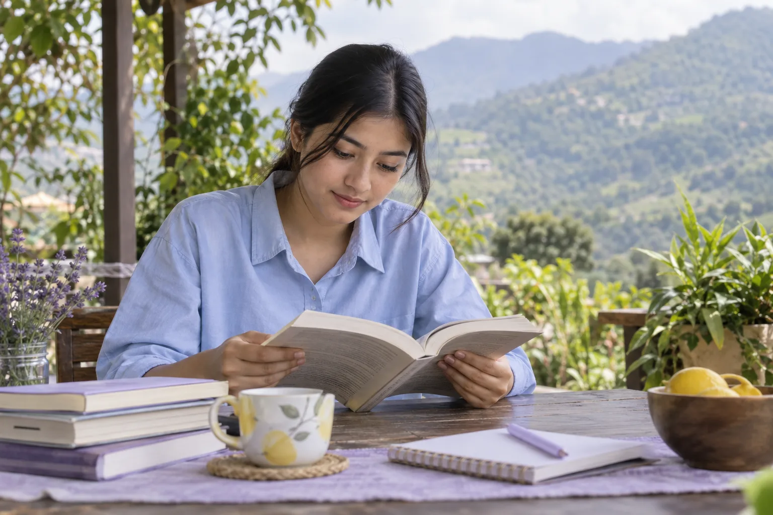 हरियालीछेउ निबन्ध अध्ययन गरिरहेकी विद्यार्थी
