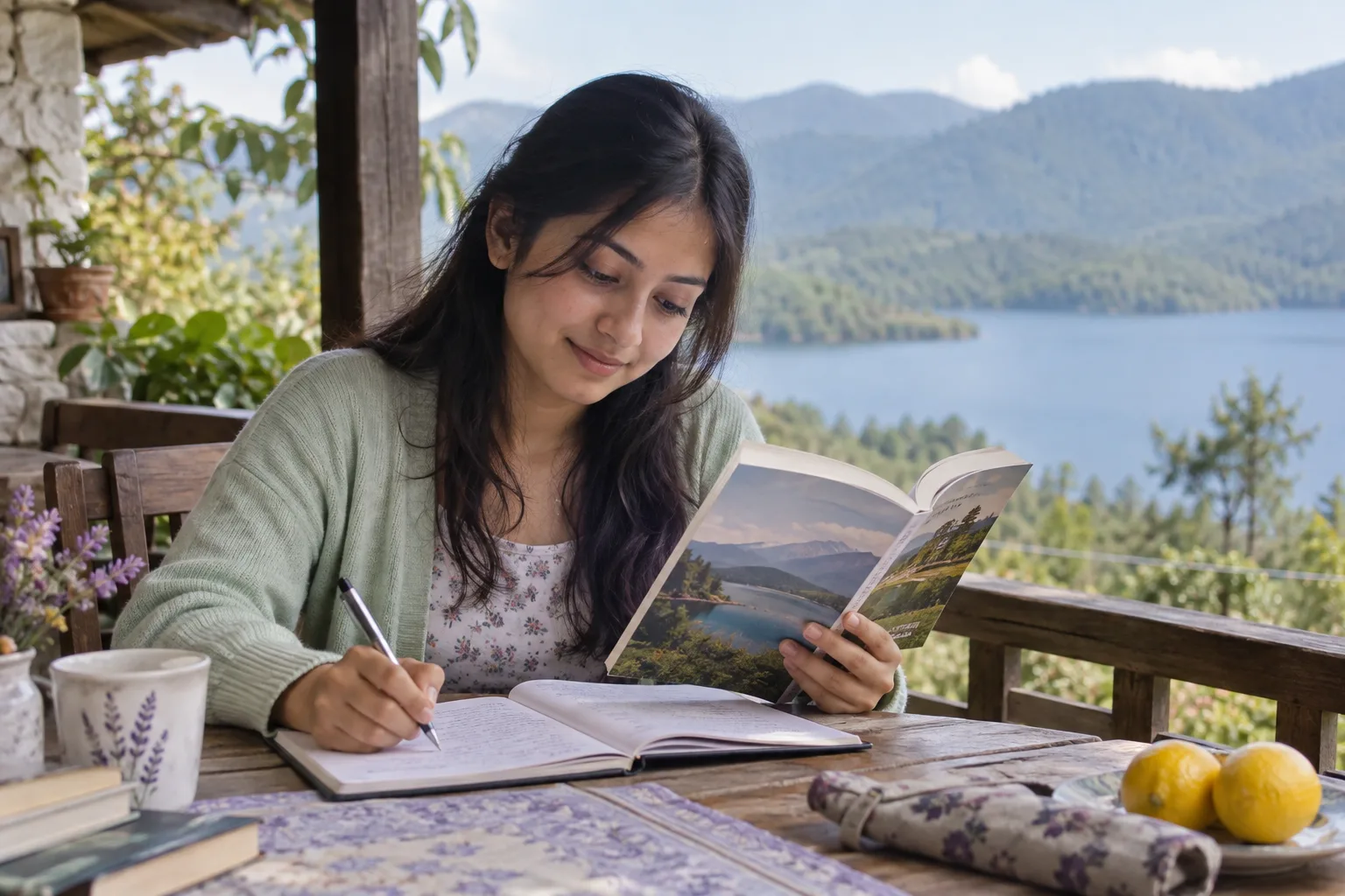 पहाडी परिवेशमा दैनिकी अध्ययन गरिरहेकी विद्यार्थी
